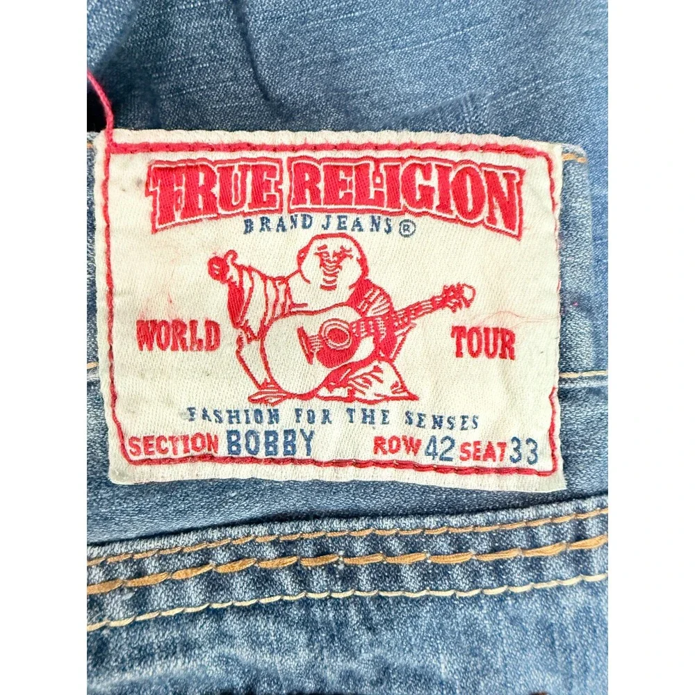 Vintage True Religion Bobby Mens Blue Straight Leg Embroidered Eagle Jeans 46x29